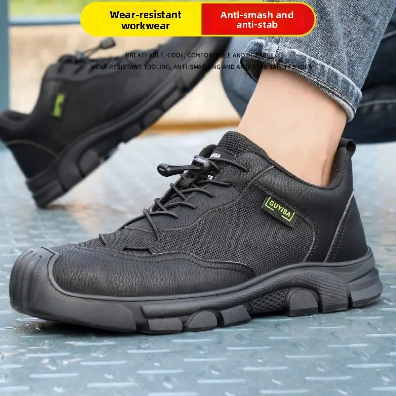 Black Leather Work Safety Shoes Waterproof Indestructible Steel Toe Cap Labor Shoes for Men Breathable Anti Smashing Sneakers