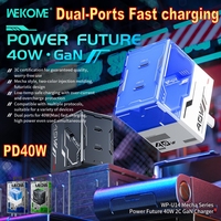 WEKOME Charger Fast Charging Portable for Cell Phones 40W GaN PD QC3.0 Charger Type C Mecha Style for iPhone 15 Samsung Xiaomi