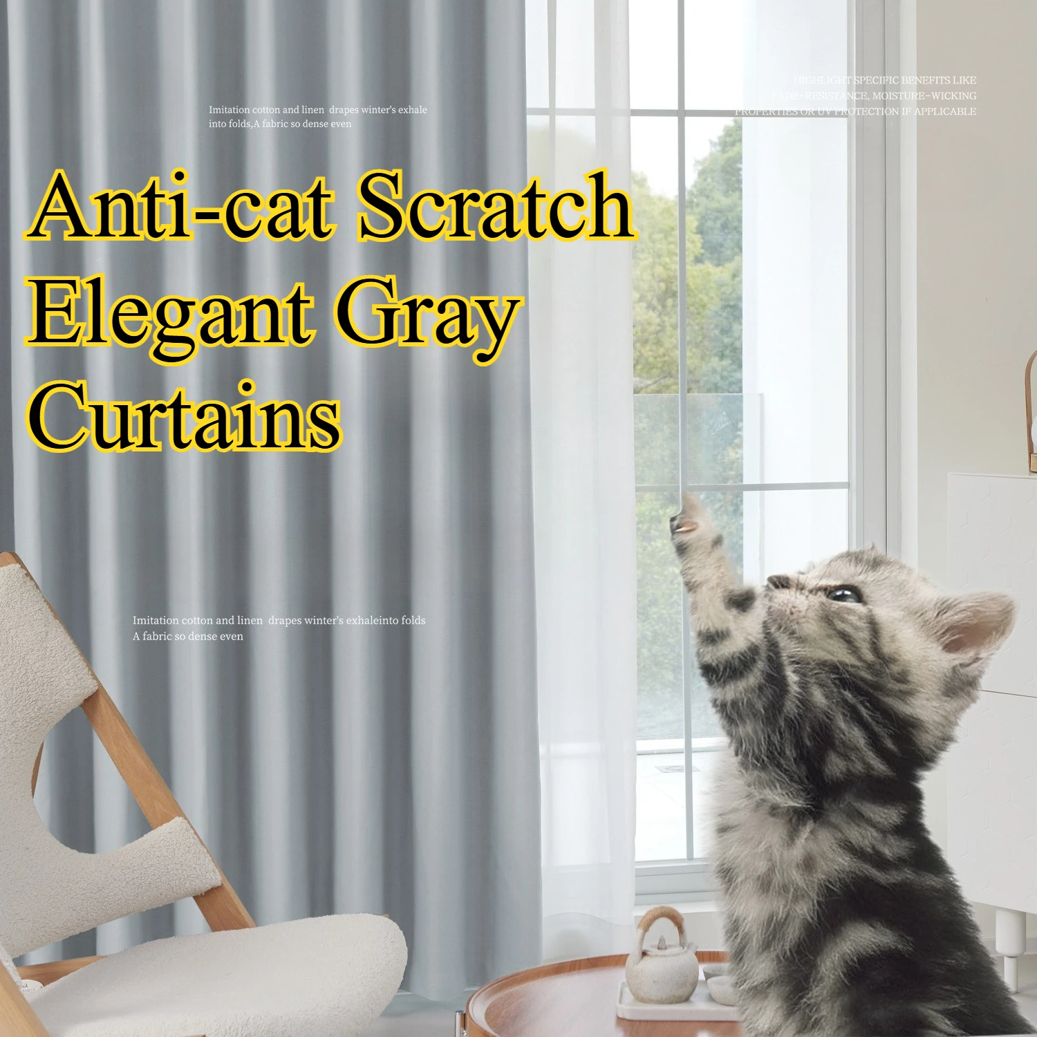 

Anti-cat Scratch Elegant Gray Curtains for Living Dining Room Bedroom Custom-made Modern Simple Imitation Linen Fabric Blackout