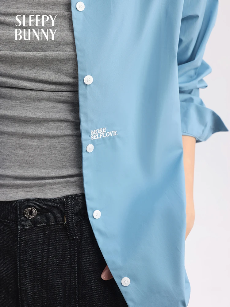 Women's Long Sleeve Blue Shirt Casual Loose Fit Spring Lightweight Button Down Top Layering Jacket Relaxed Fit Office Outerwear