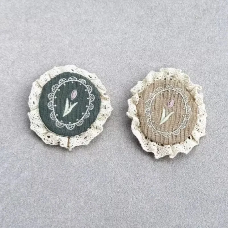 2PCS Handmade Linen Lace Oval Brooch Featuring Forest-inspired Worthy Design Is Cute Artistic Pin Women's Jewelry Accessories Co