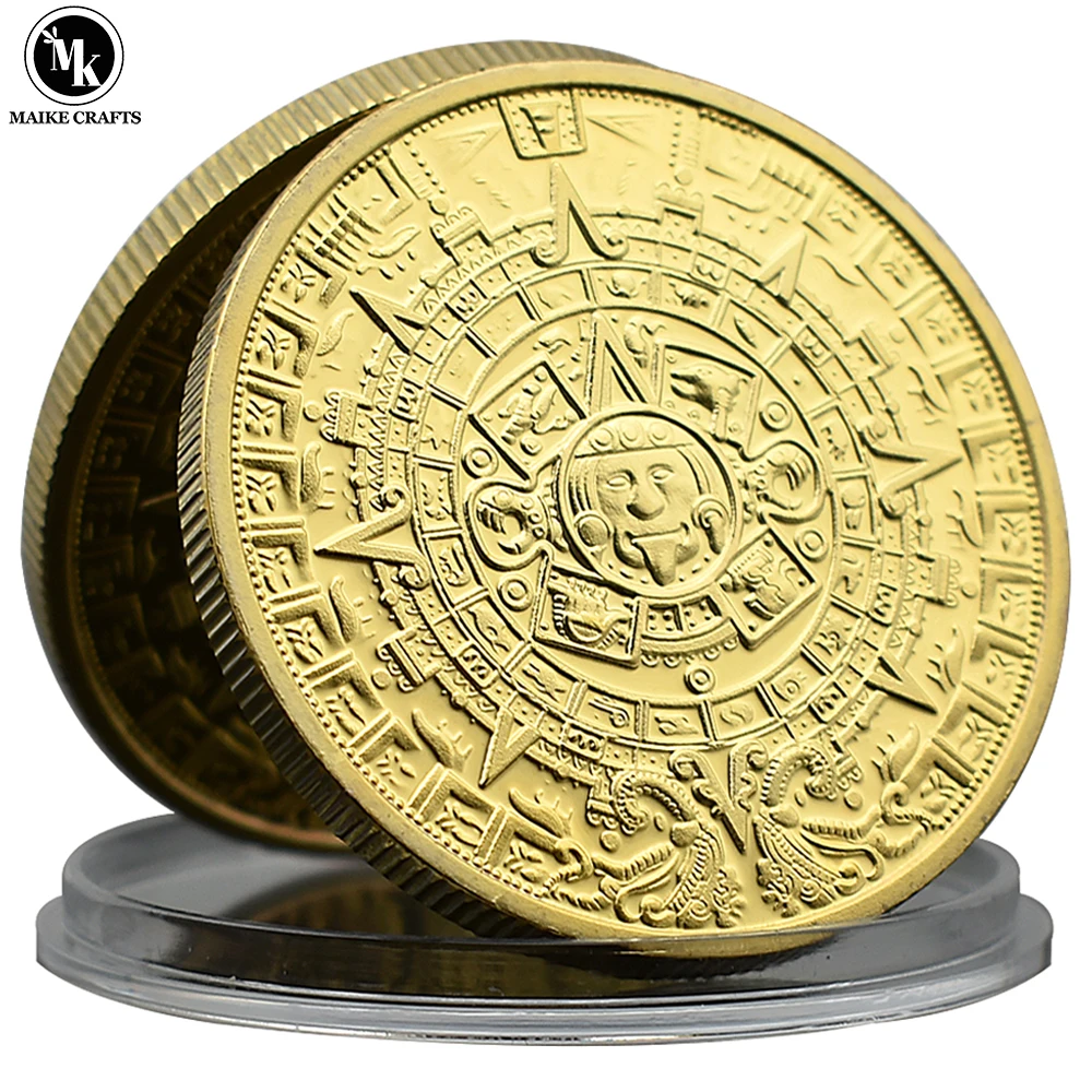 Mexican Mayan Commemorative Coin Calendario Azteca Y Pledra Del Sol Metal Plated Craft Challenge Coin Collection Gift