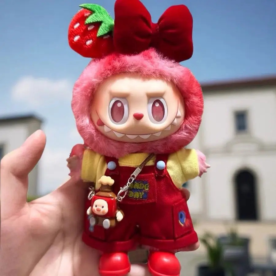 

Red Strawberry Outfit for Labubu V1 V2 V3 Cute Sweet Overalls Doll Clothes, Adorable Red Set Fit Dolls