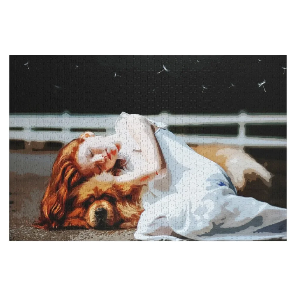 Sleeping Girl and Dog Watercolor Jigsaw Puzzle Wood Animals Personalised Baby Toy Puzzle