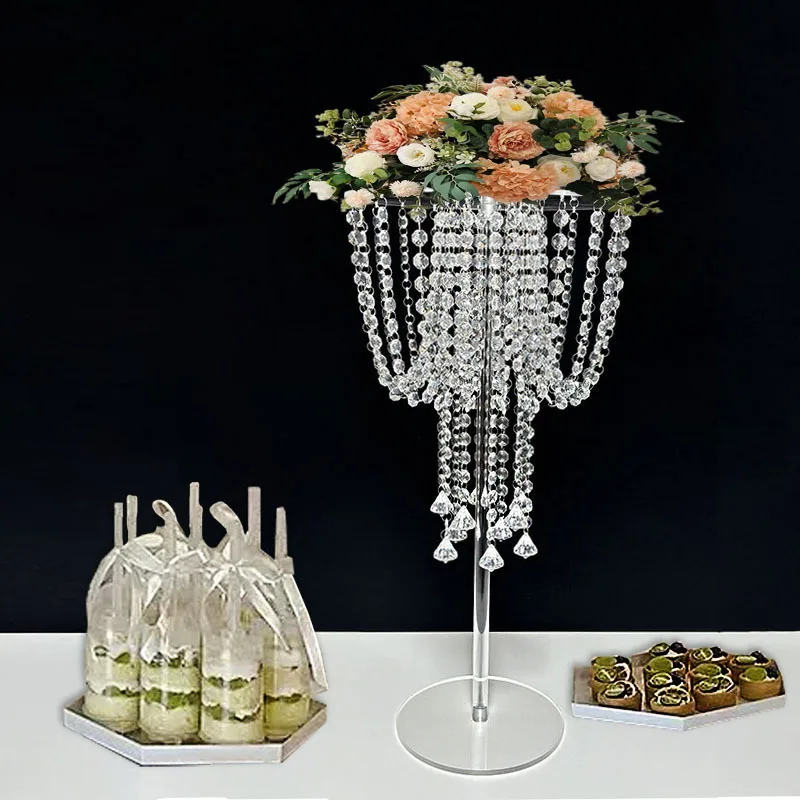

4pcs Acrylic Wedding Centerpiece Banquet Flower Holder Crystal Table Centerpieces Pillar Road Leads Party Vase Diy Decoration