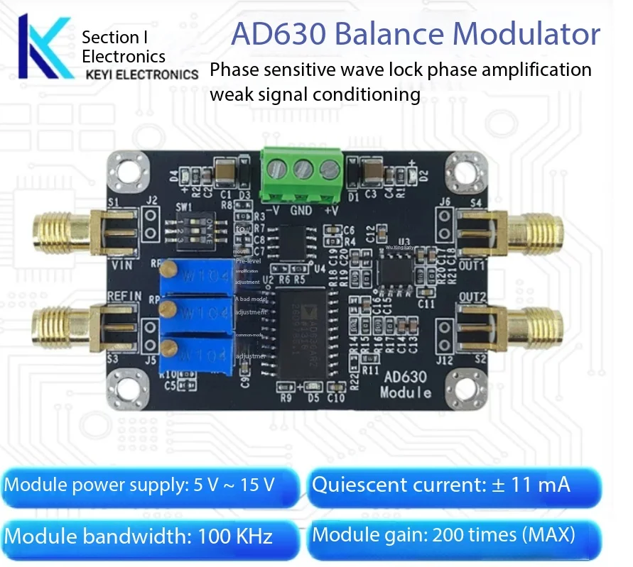 AD630 Balanced Modulation/Demodulation Lock-In Amplifier Module, Phase-Sensitive Weak Signal Detection