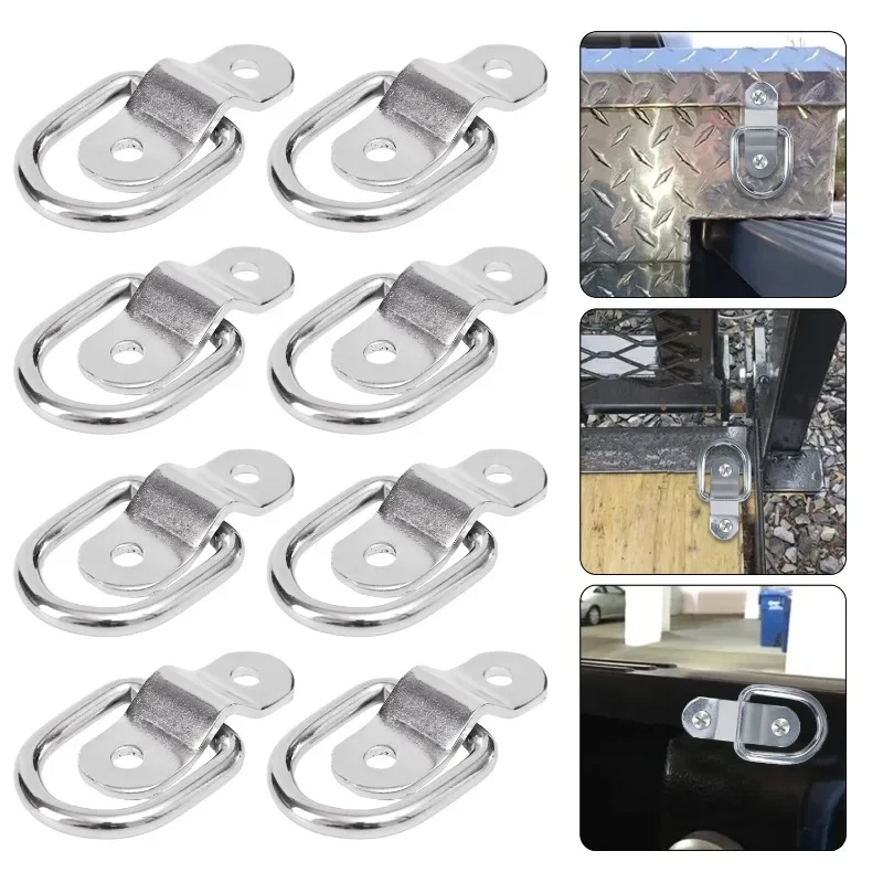 For Cars Trucks Trailers RV Boats Stainless Steel D-Shape Car Hook Tie Down Anchors Ring Cargo Clips Auto Accessories 1/2/4/8pcs