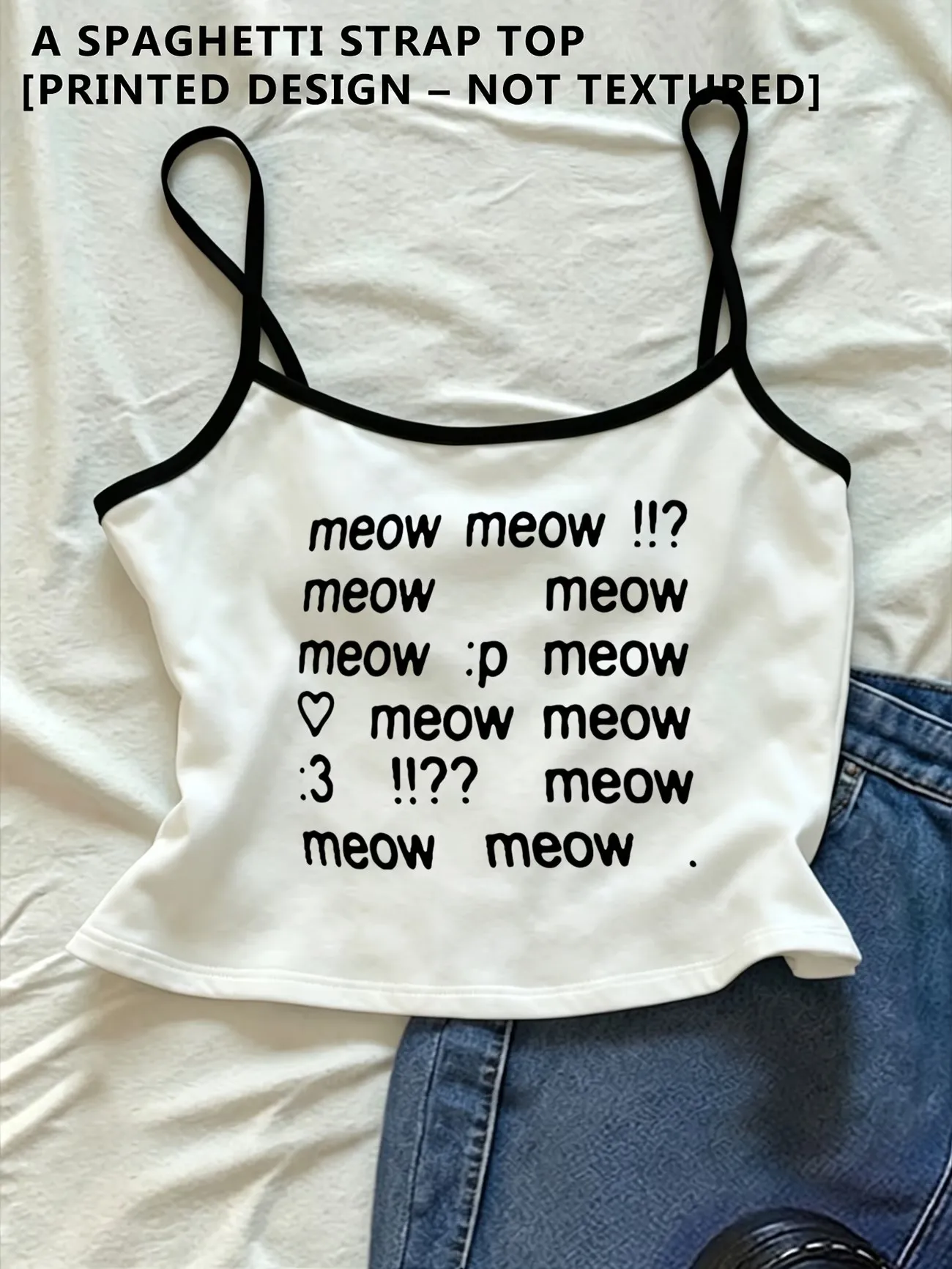 Y2k Chic Girls Letter Meow Cat Pattern Print Retro Funny Camisole Top Casual Crop Top Vest 90s Women'S Tank Top Clothes Fashion
