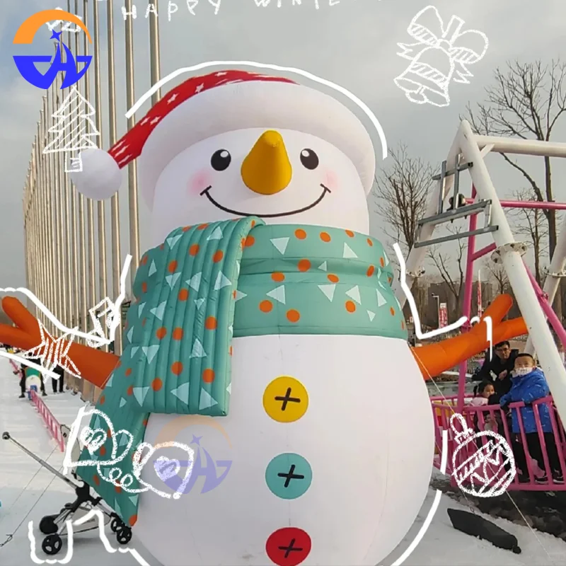 

Надувной мультяшный снеговик с зеленым шарфом, зимний рождественский декоративный реквизит для уличных торговых центров, лыжные реквизиты