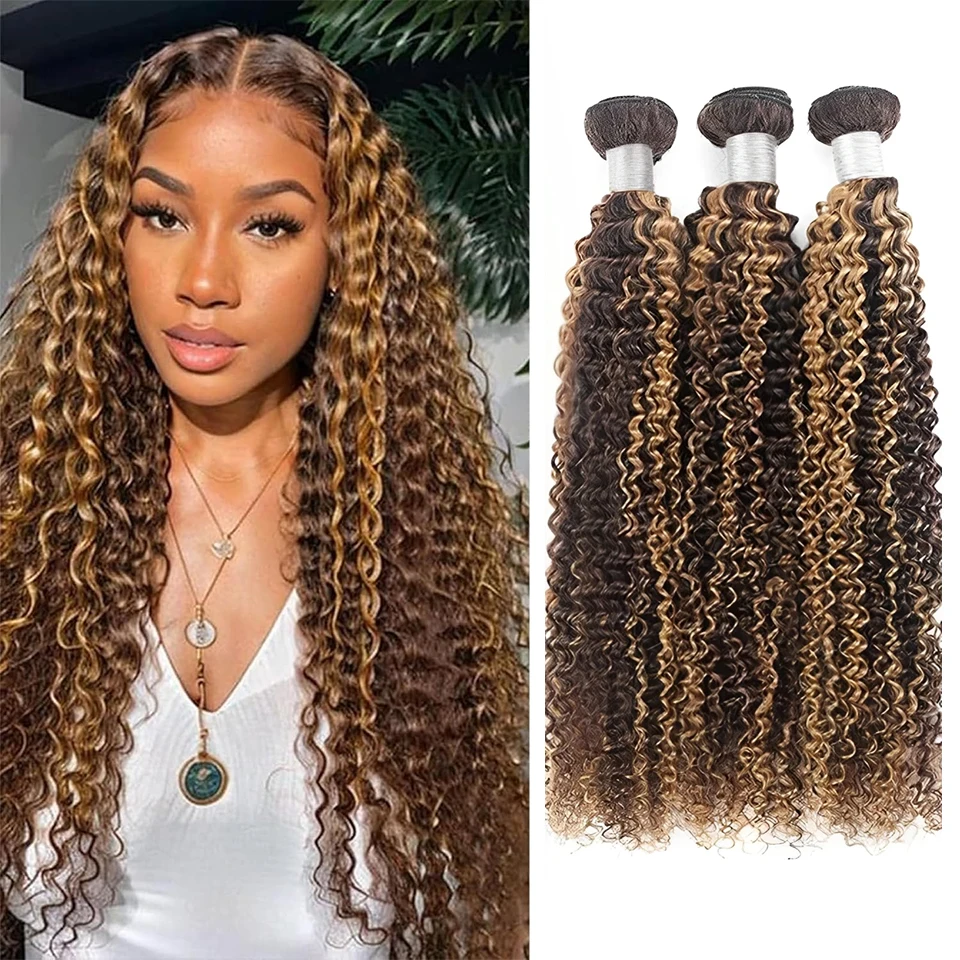

Highlight P4/27 Jerry Curly Bundles Human Hair Honey Blonde Curly Bundles 100% Human Hair Weave Bundles Kinky Curly Bundles