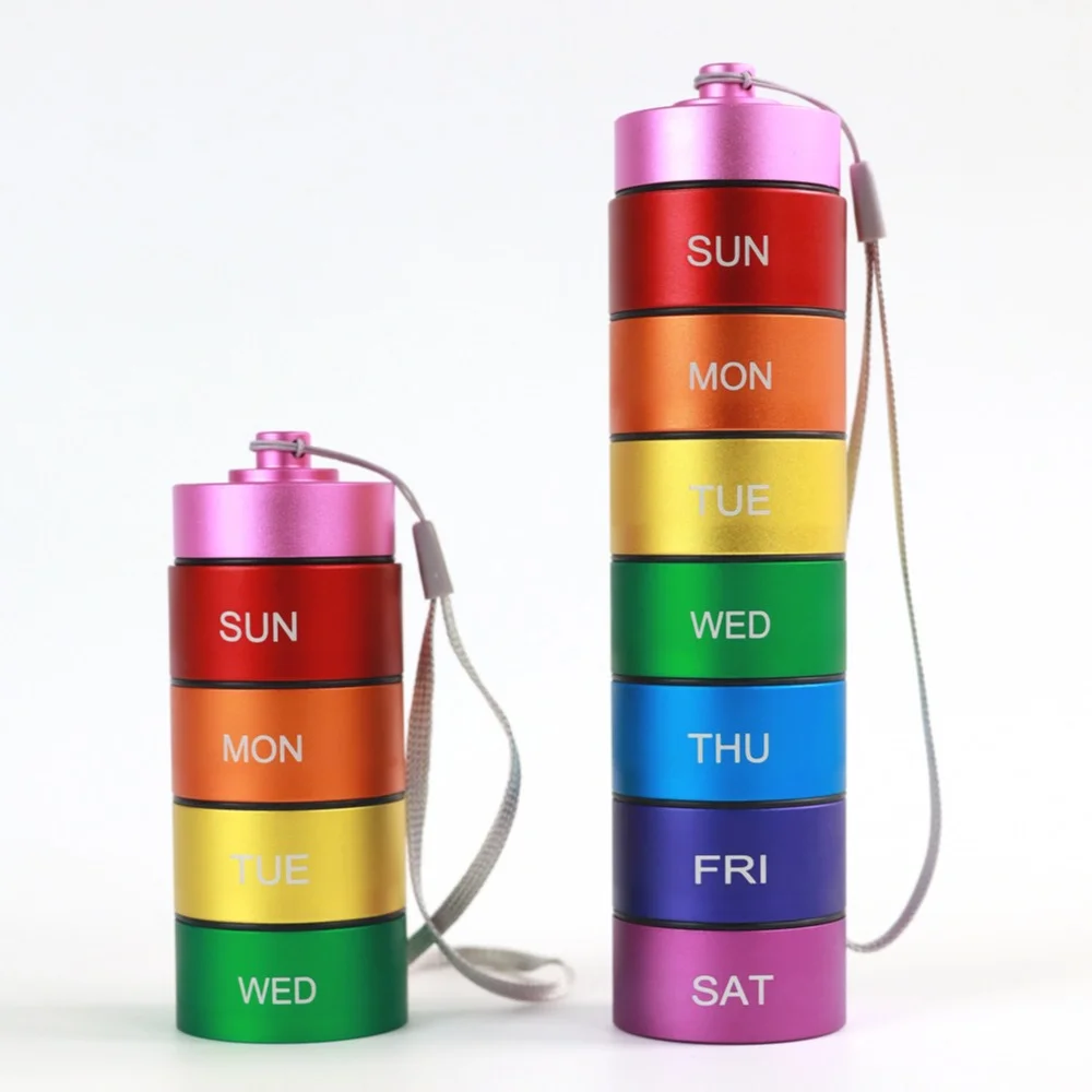 

New Hot Premuim Portable Weekly WaterProof Aluminum Pill Box Case Organizer Storage Bottle Holder for Medicine Vitamin Fish Oils