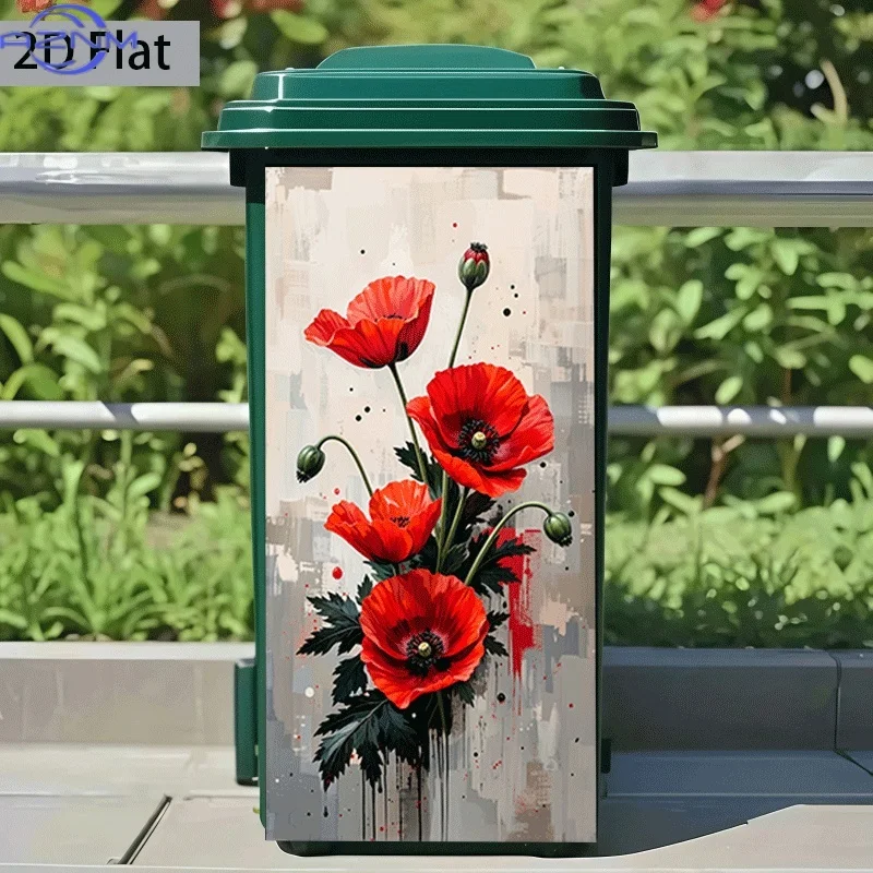 1pc of Trash Can Sticker Measuring , Themed 'Red Poppy Blossoms', Self-Adhesive Wall Decoration for Kitchen Trash Cans (Suitab