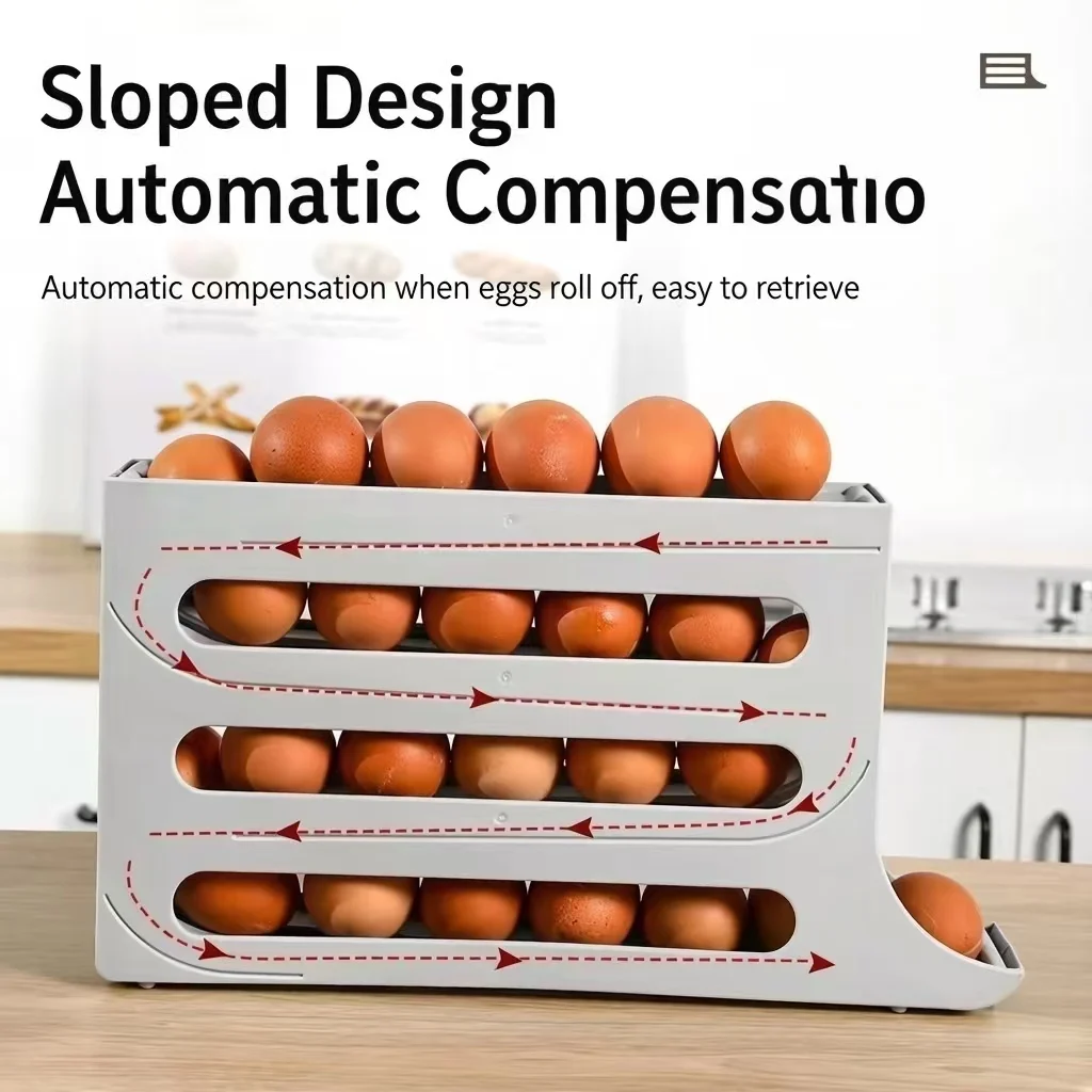Automatic Rolling Egg Storage Box Kitchen Gadget Refrigerator Door Egg Dispenser Home Slide Organizer New