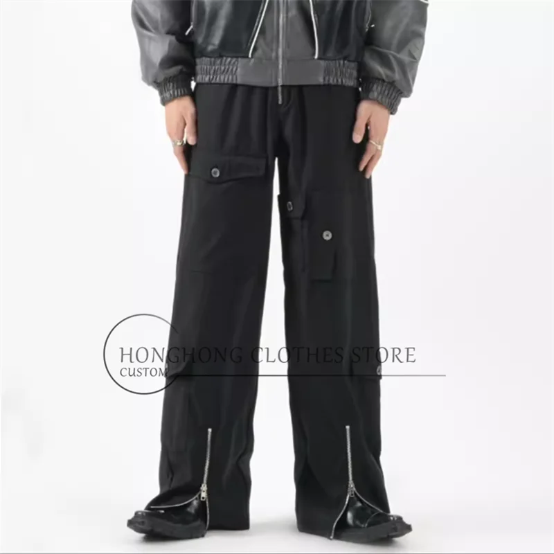 New male casual high quality straight leg pants loose original spring and autumn multi-pocket large size cargo pants