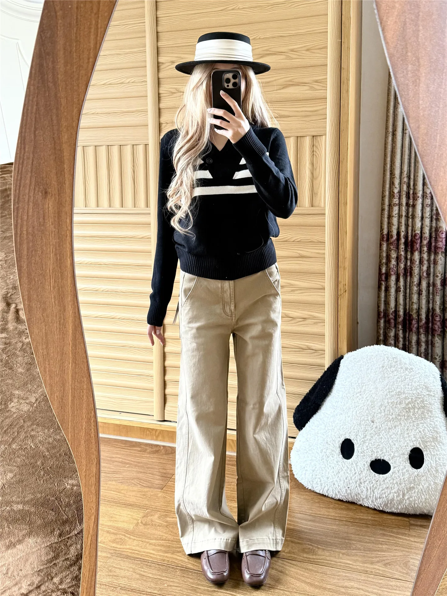 

Extended Length Straight Leg Jeans Women's Slim Fit Wide Leg Floor Length Pants Low Waist Khaki Color Spring Season Cotton