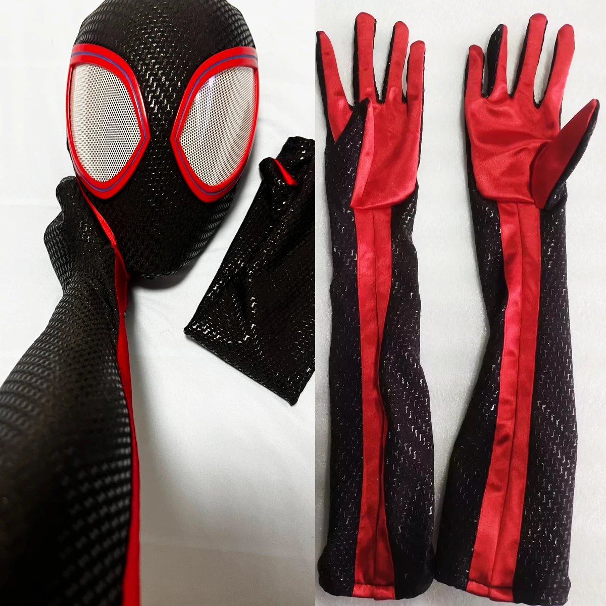 

Marvel Miles Morales Spider-Man Silk Screen Gloves 1:1 Handmade Superhero Cos Costume for Halloween One Size (Length 53cm)