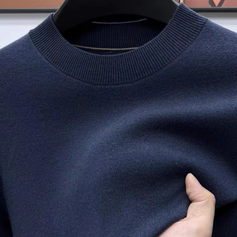 

Washable Fine Wool Round Neck Sweater Men% Wool Solid Color Thickened Sweater Non-Pilling Knitted Base Shir