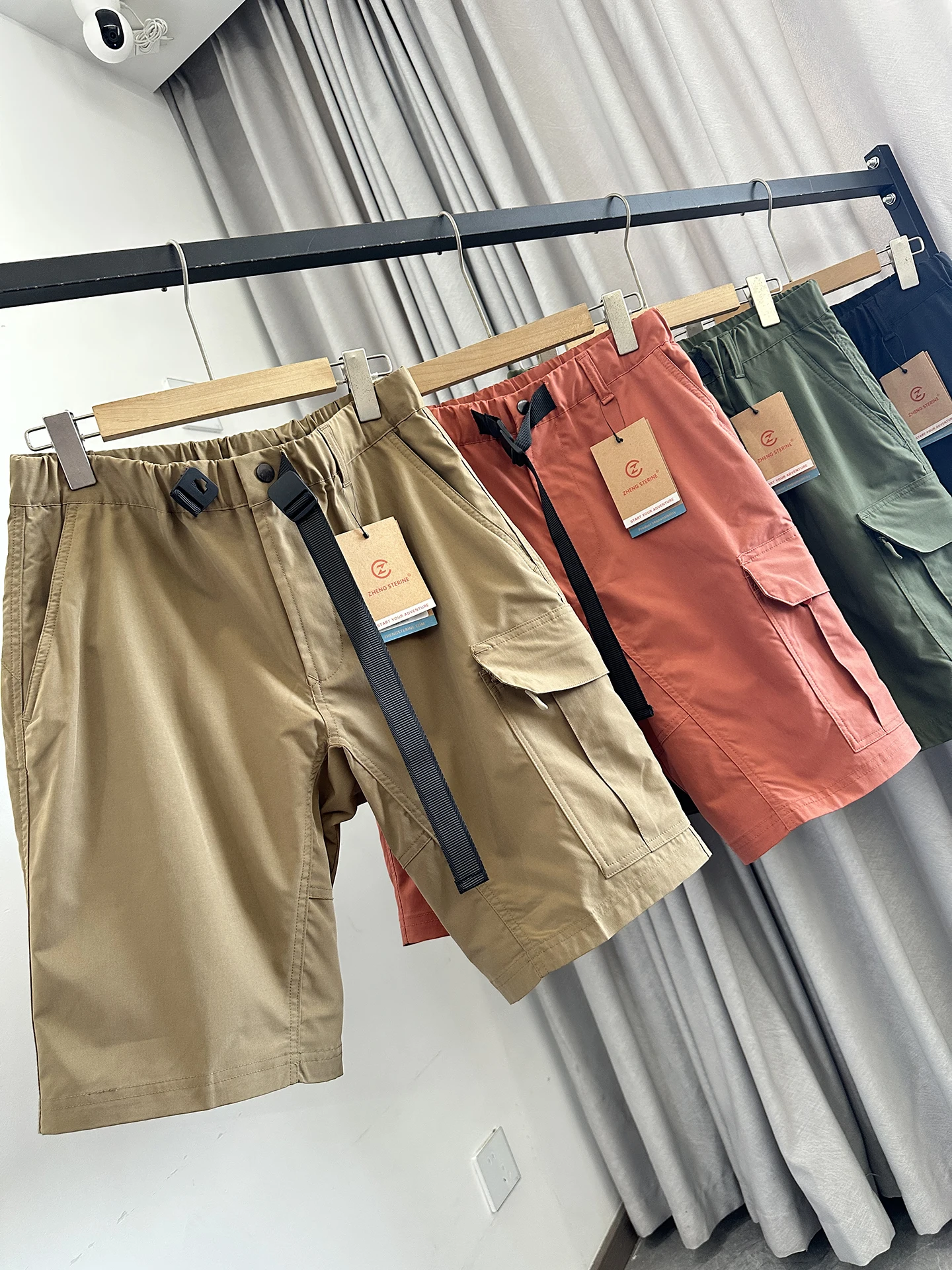 Outdoor Men's Waterproof Work Shorts Elastic Waist Buckle Design Summer Sport Pants Polyester Fiber Straight Leg Casual Shorts