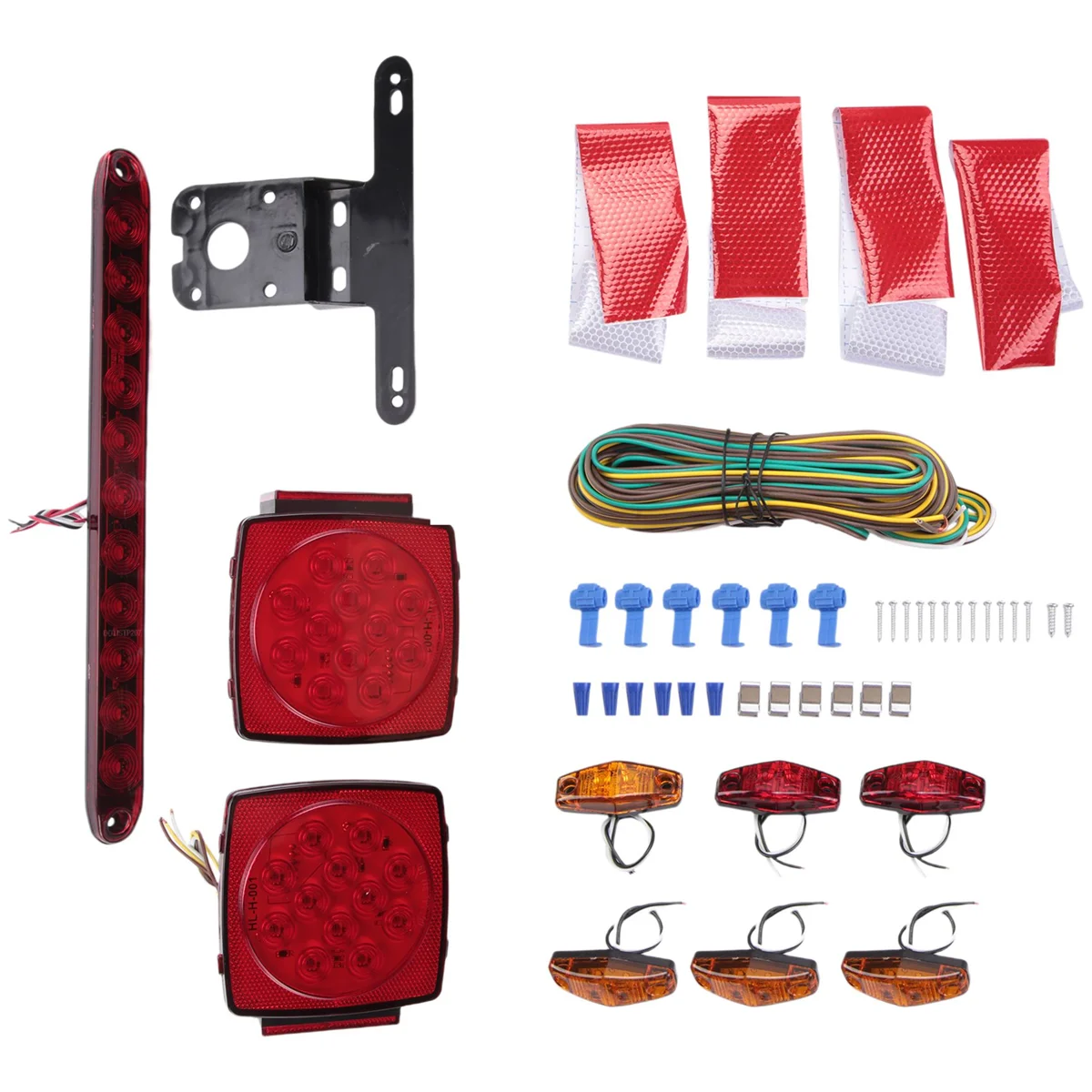 Trailer Led Light Kit, Square Led Stop Turn Tail Brake License Plate Running Lights with Wiring Harness/Marker Lights