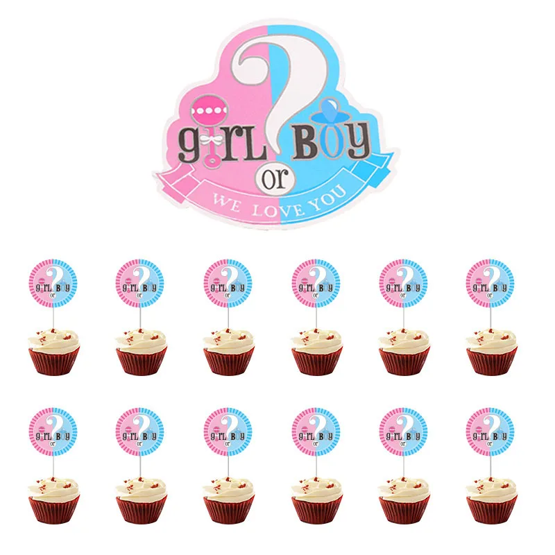 Baby Gender Reveal Cake Insert Flag, Insert Tag, Question Mark, Decoration for Girl or Boy