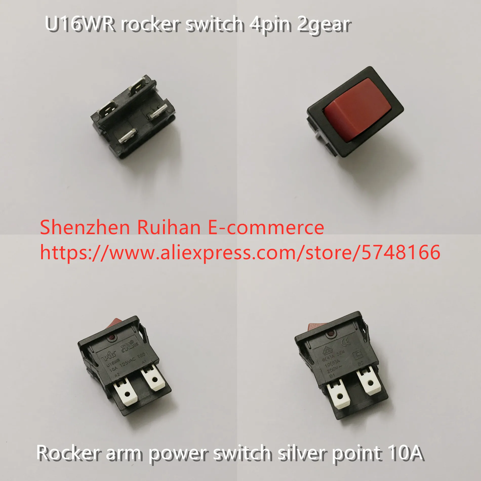 Original new 100% U16WR rocker switch 4pin 2gear rocker arm power switch silver point 10A
