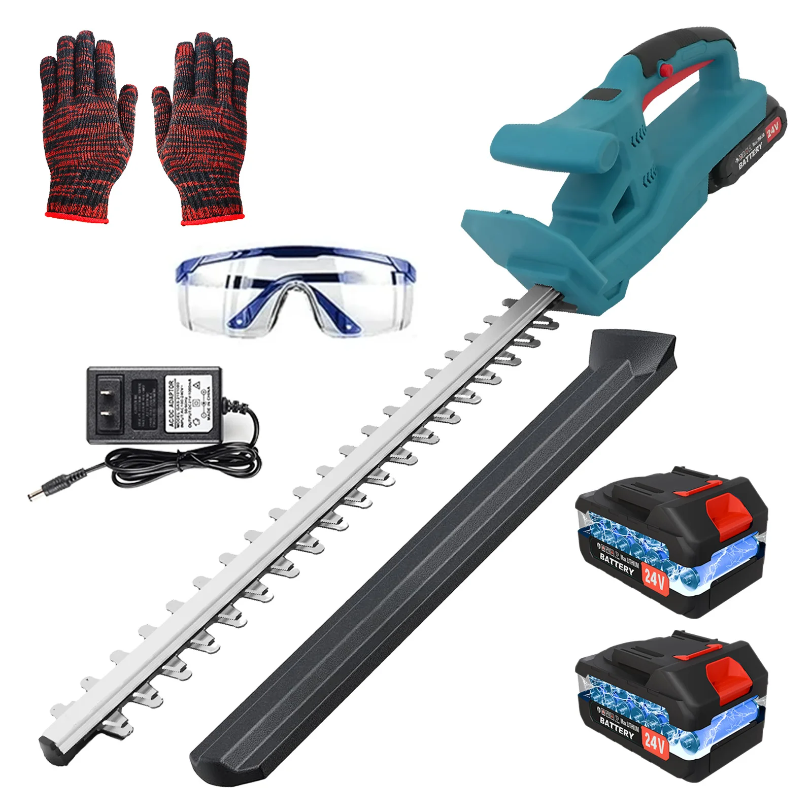 20-Inch Cordless Electric Hedge Trimmer Double Blade Handheld 24V with 2x1.3Ah Battery Charger for Shrubs Cutting Trimming