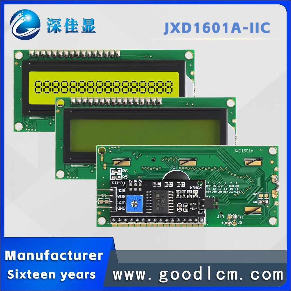 Value for money IIC/I2C Russian language 16*1 character display screen JXD1601A-IIC STN Yellow Positive LCM Display module
