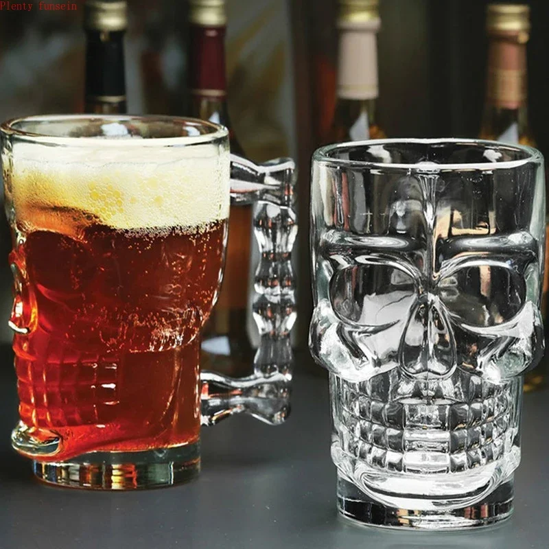 Whiskey Glass with Skull Face and Handle, Pirate Master Cup, Creative Crystal Glass, Drinking Wine, Vodka Essential Bar, KTV, 50