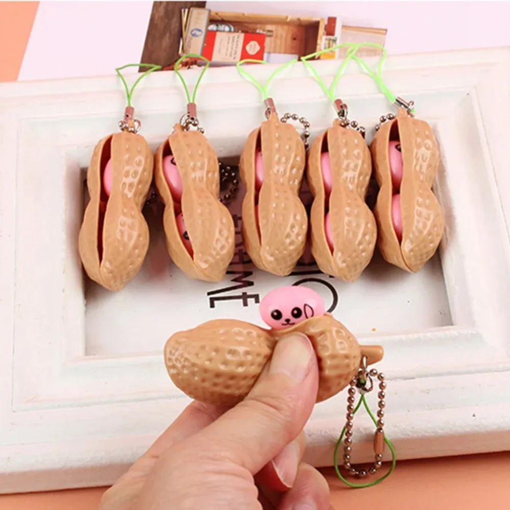 Creative Peanut Anti-stress Fidget Toy Anti-stress Gifts Peanut Key Chain Squeeze Peanut