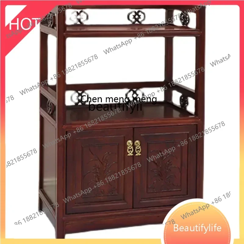 

z1q New Chinese Style Tea Cabinet Solid Wood Tea Cabinet Storage Rack Living Room Elm Side Cabinet