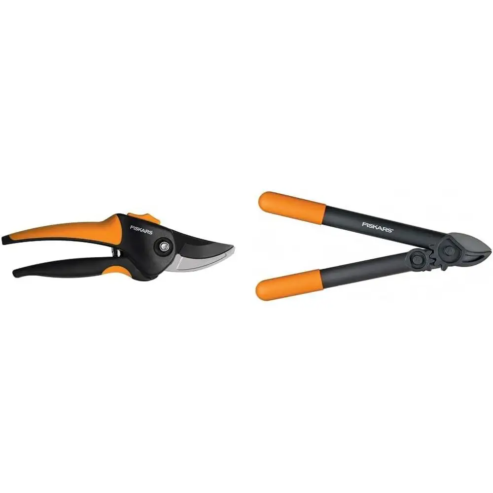 Bypass Pruner and PowerGear Super Lopper Combo Razor Sharp Blade Rust Resistant Low Friction Easy Cutting 1-1/4 Inch Capacity