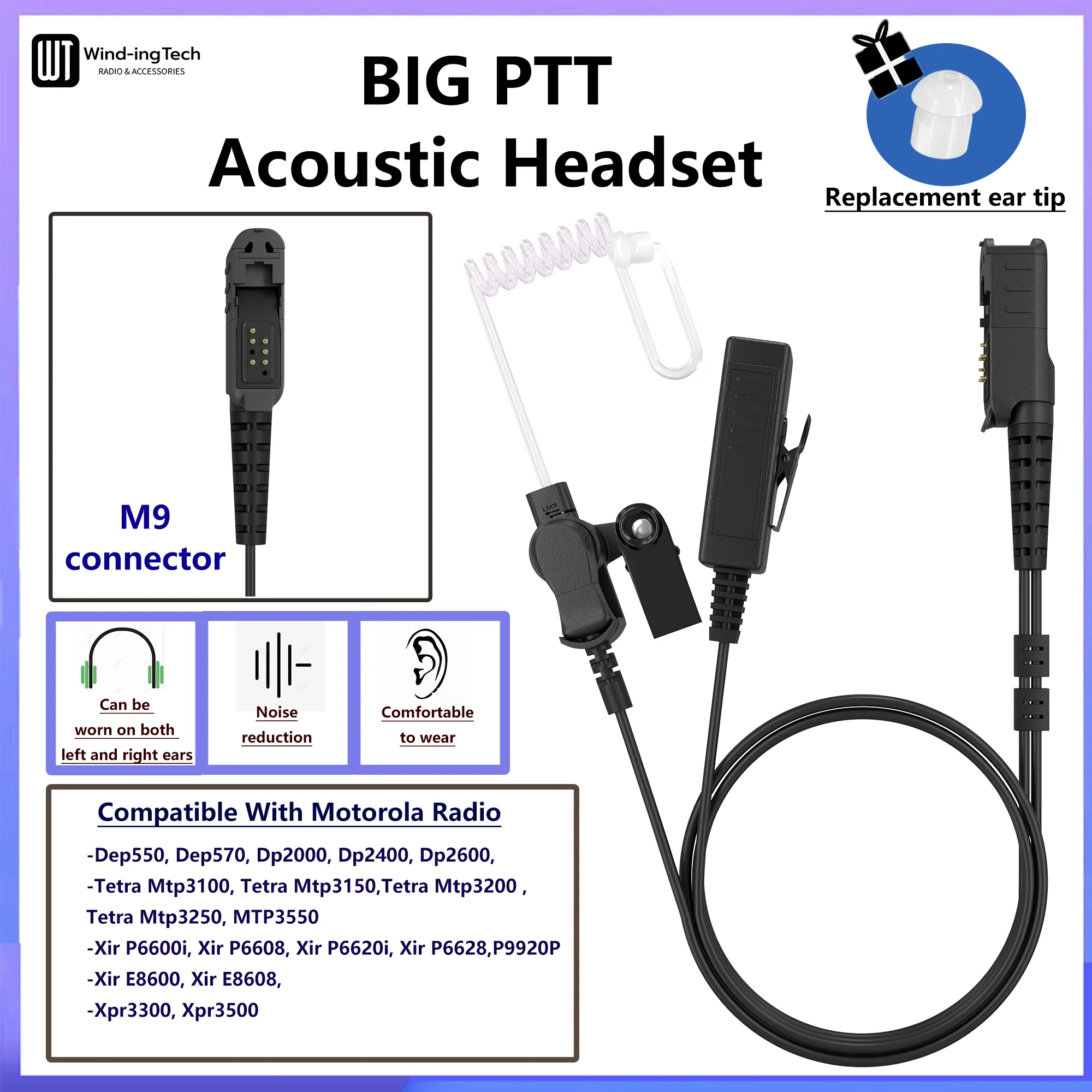 BIG PTT Acoustic Earphone M9 Headset compatible with Motorola Radios headphone XiR P6600 P6608 P6620 P6628 E8600 radio Accessory