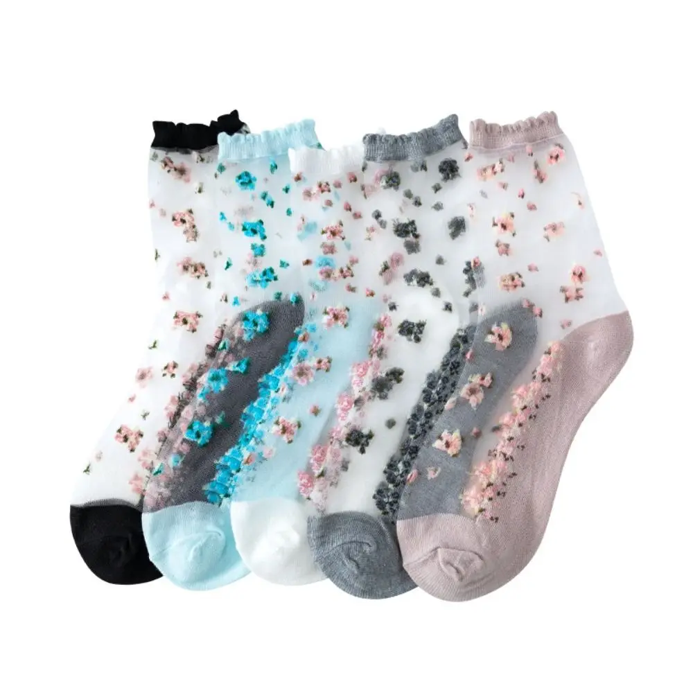 InjLastic-Chaussettes respirantes en verre de cristal, chaussettes courtes en dentelle Jacquard, chaussettes transparentes, haute qualité