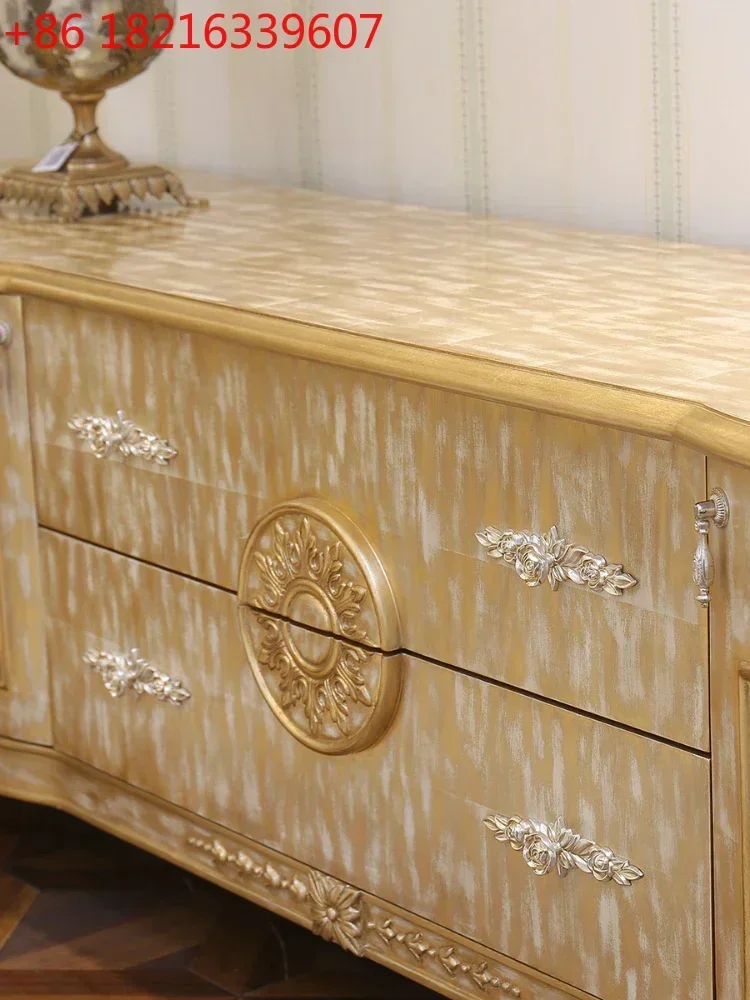 TAO High-End Beech Carved Living Room Master Bedroom Solid Wood Luxury Noble Gilding TV Cabinet