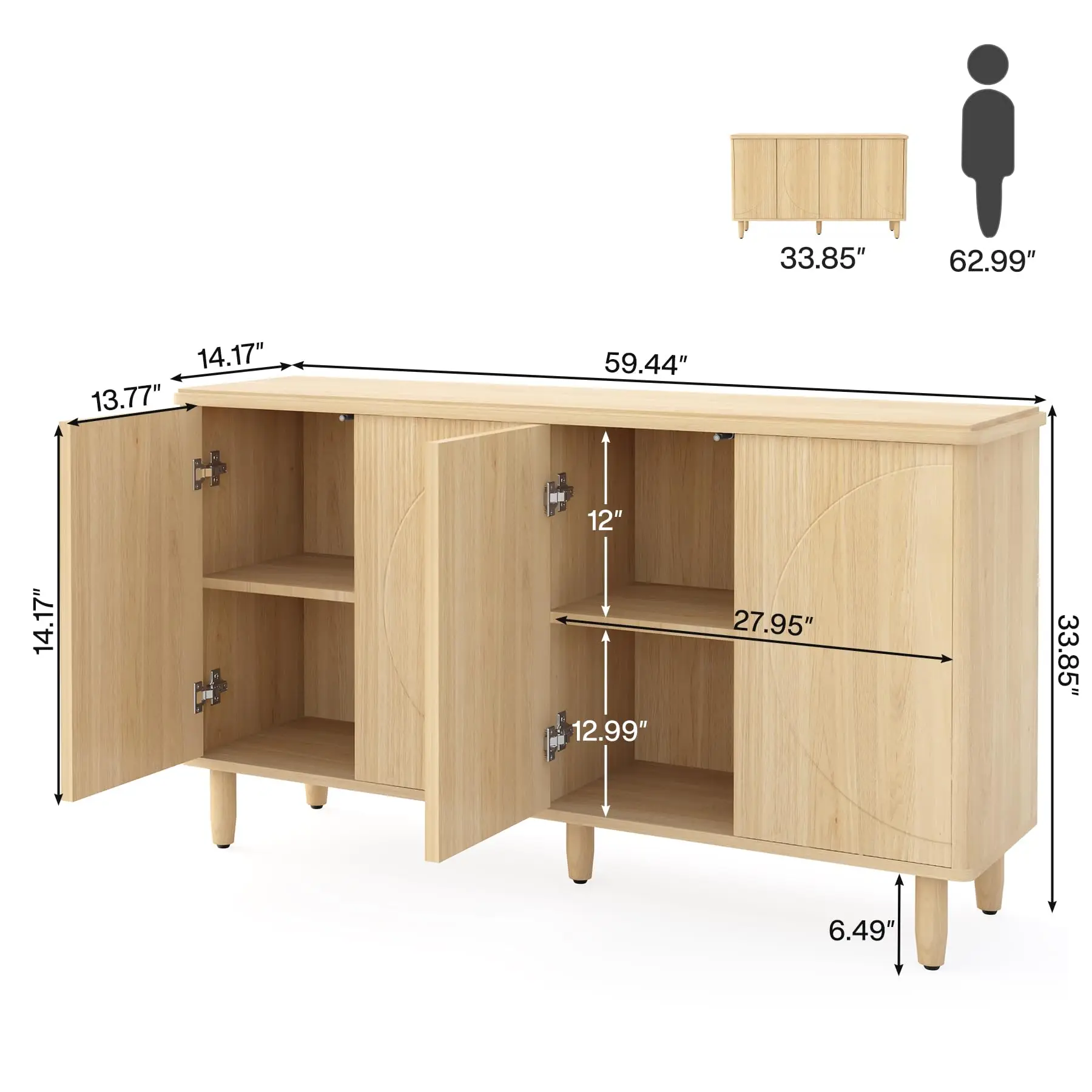 Tribesigns Buffet Cabinet Sideboard with Storage, 59.4-Inch White Storage Cabinet Modern Sideboard Buffet Table with Doors for L image 6