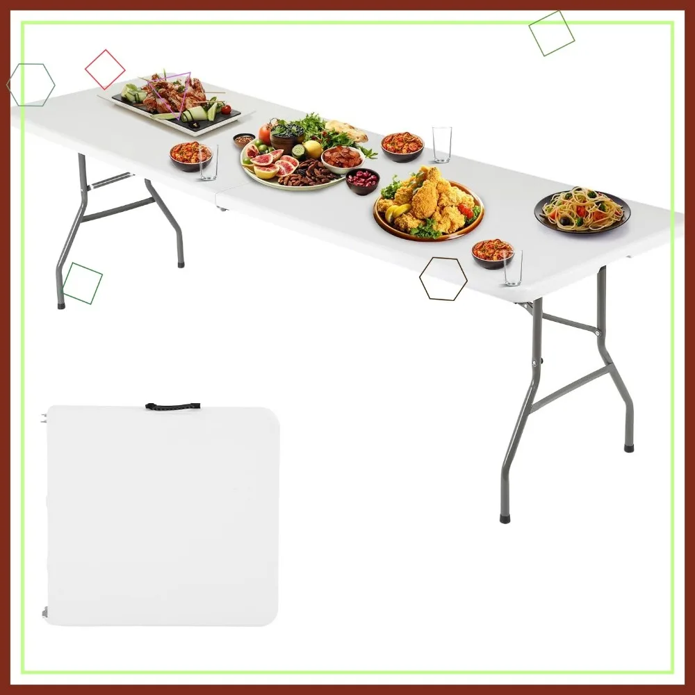 طاولة نزهة محمولة قابلة للطي بطول 6 أقدام مع مقبض، بيضاء - خفيفة الوزن للاستخدام الداخلي والخارجي #1