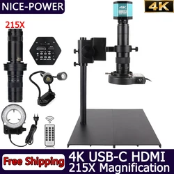 215X Magnification 4K USB-C HDMI Digital Microscope With Freeware For PCB Soldering Watch Repair, Video Microscope For Recording