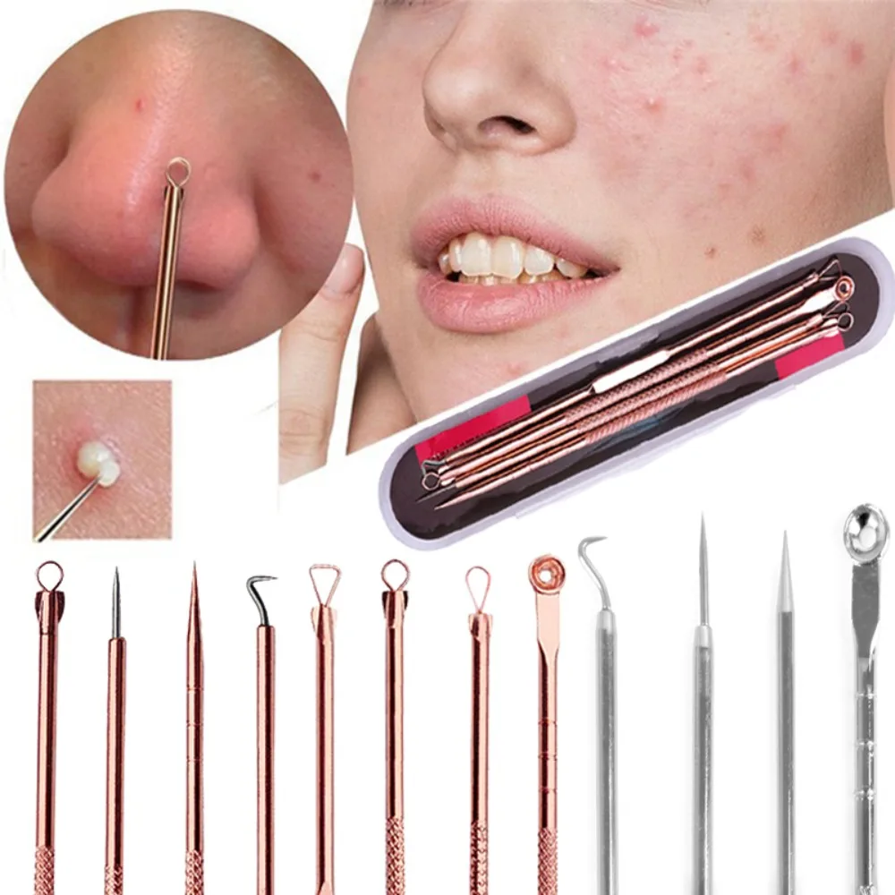Outil de soins du visage, nettoyeur en profondeur, Salon de beauté, dissolvant de boutons, pincettes pour points noirs, aiguille d'acné, Kit d'outils pour enlever les points noirs 4x