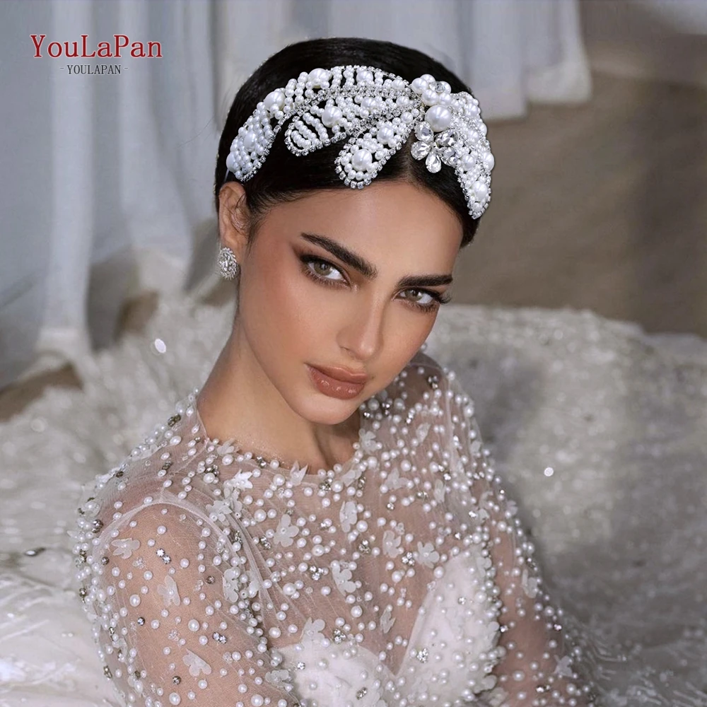 

YouLaPan Bride Pearl Crown Headband Handmade Rhinestone Flower Wedding Hair Accessories Party Miss Hearwear Hair Ornaments HP689