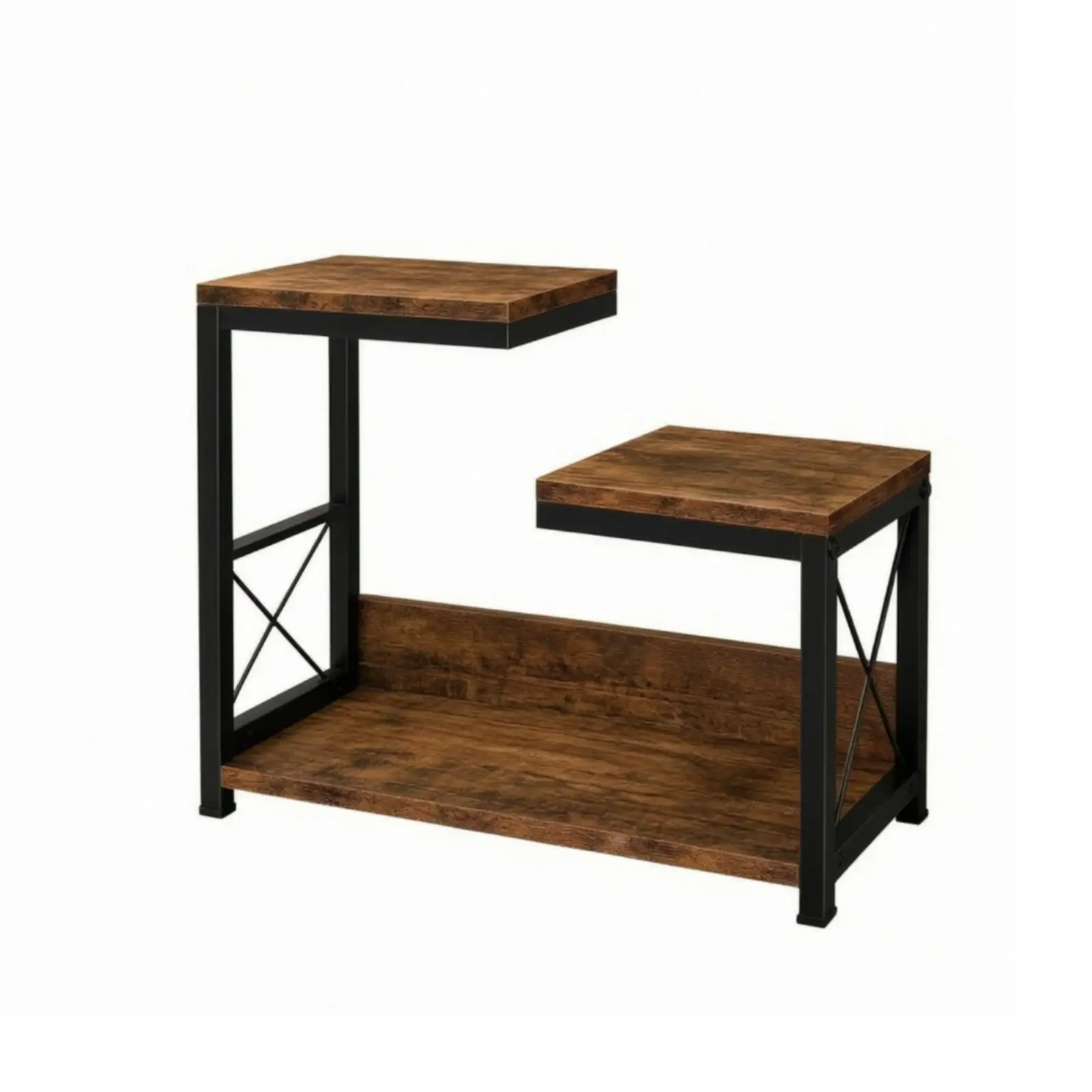 Three-Tier Desktop Storage Rack Versatile Wood and Metal Desktop Shelf Space-Saving Tabletop Organizer with Wood Shelves for