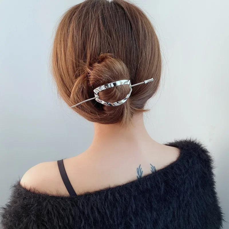 Geometric Gold Silver Color Metal Hair Stick Women Ponytail Holder Styling Tools Trendy Accessories Korean Forks Hairpin Jewelry