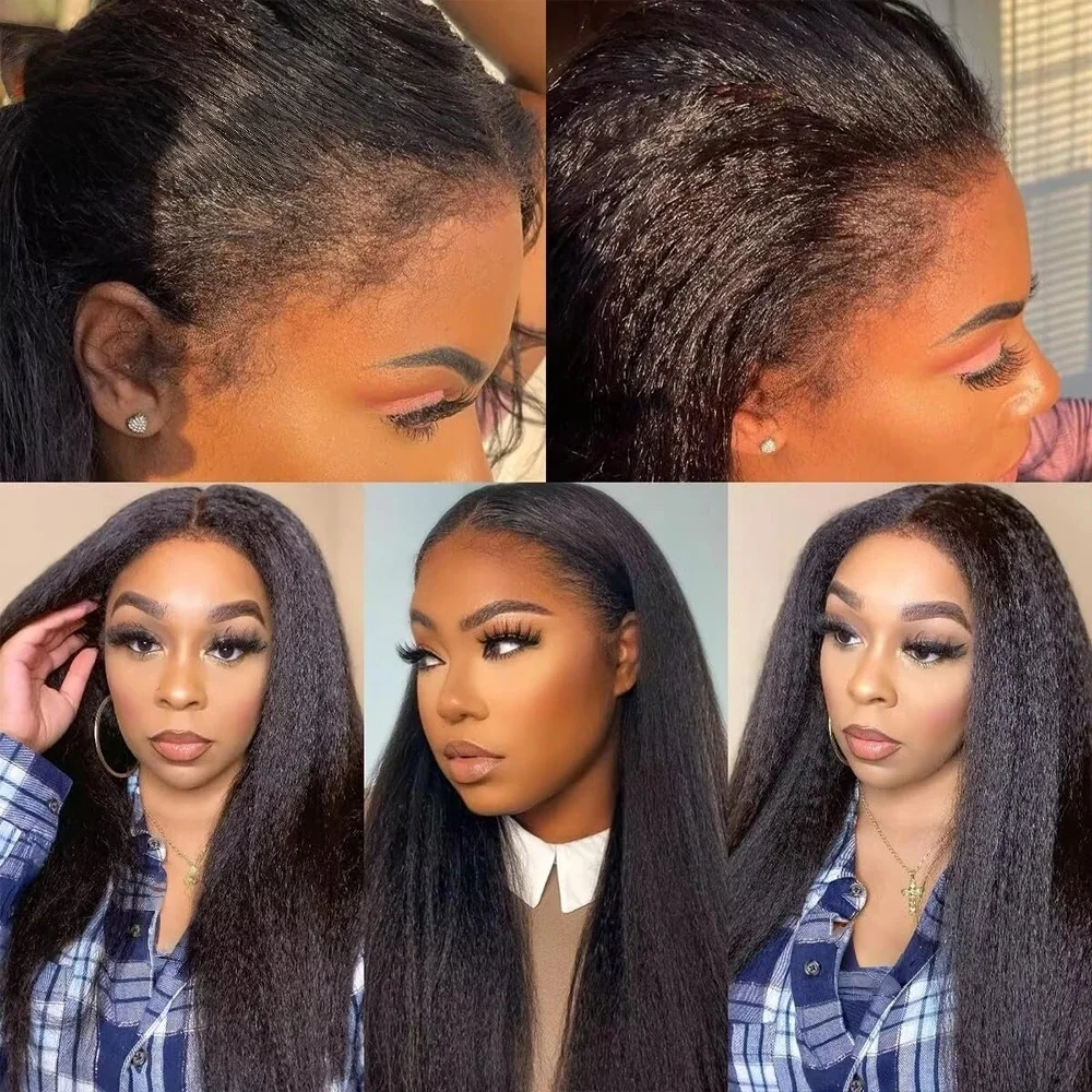 شعر مستعار أسود طبيعي 28 بوصة طويل بدون صمغ غريب مستقيم ياكي ناعم من الدانتيل شعر مستعار أمامي للنساء مع شعر أطفال مقطوف مسبقًا يوميًا #5