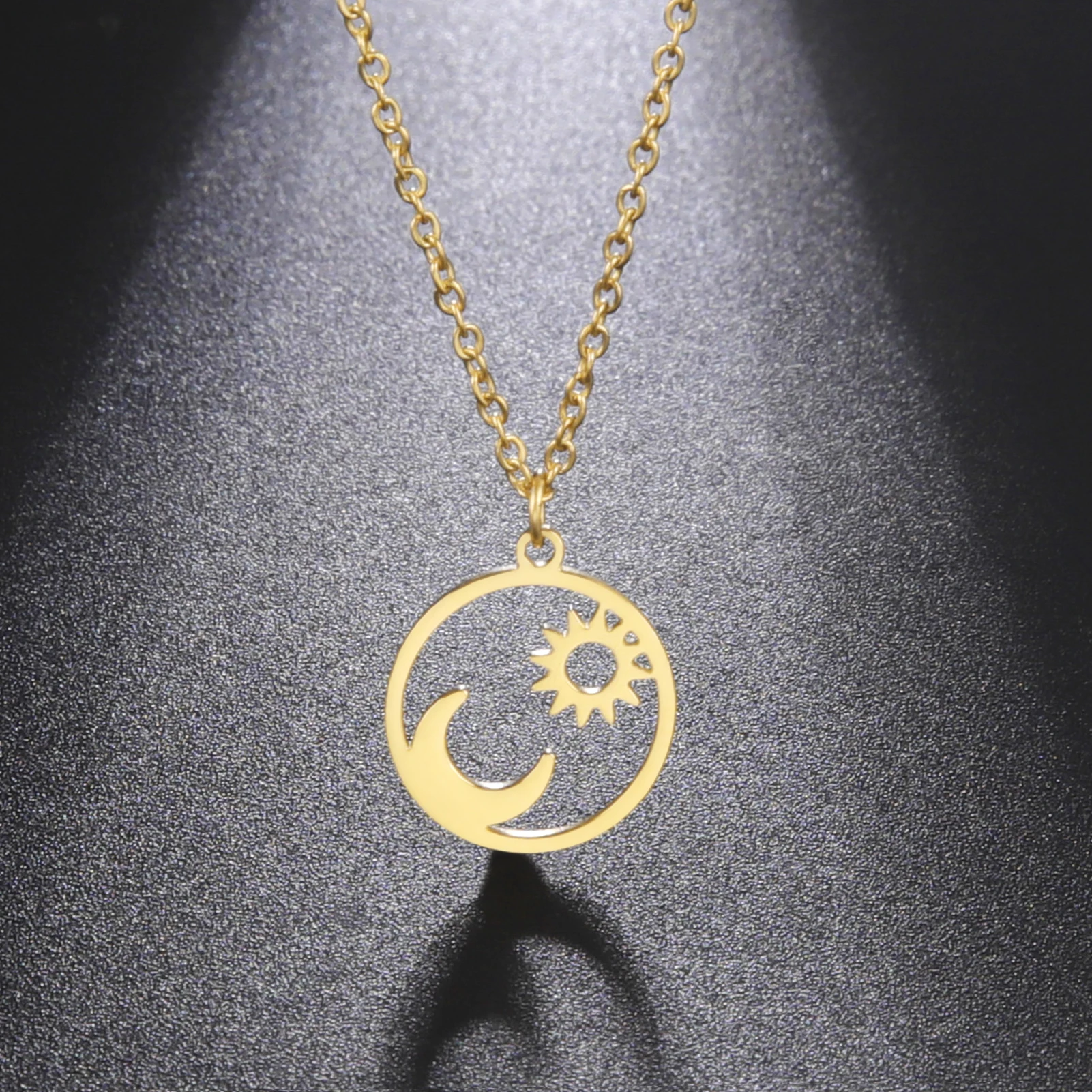 Skyrim Moon and Sun Eternal Love Necklace for Women Stainless Steel Gold Color Choker Neck Chain Korean Romantic Jewelry Gift