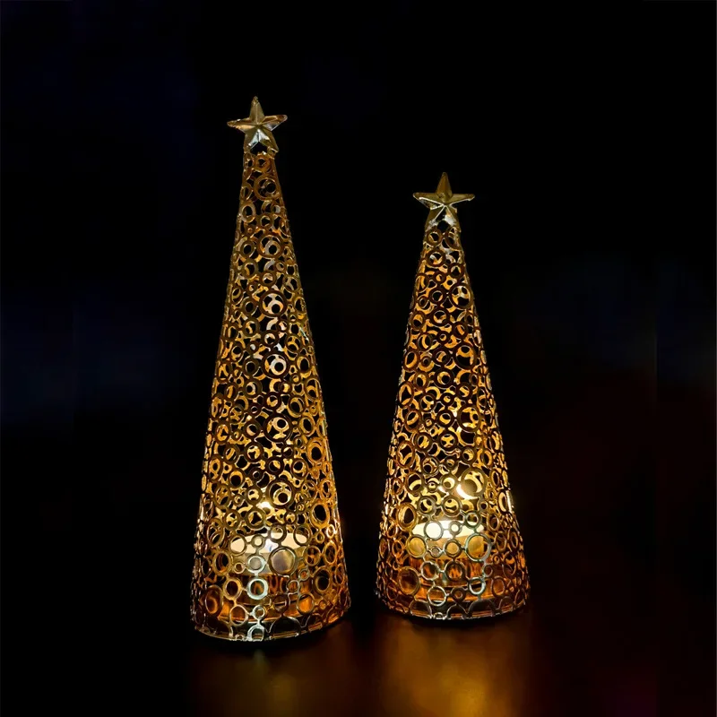Christmas Holiday Metal Christmas Tree Candlestick Candle Cup INS Style Wedding Decoration Tea Wax Small Round Cup Candle Holder