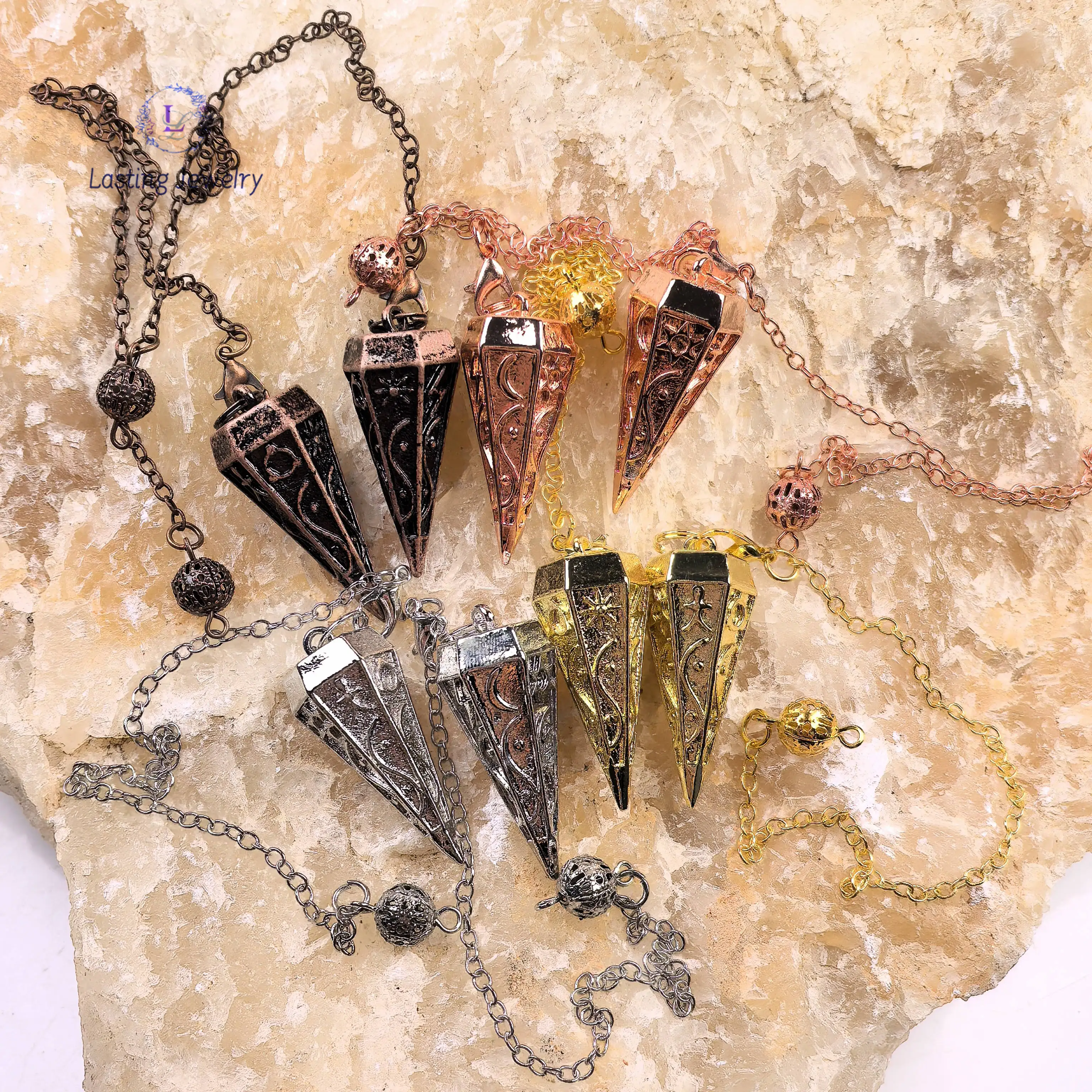 

Copper Metal Plated Cone Pendulum for Dowsing Divination Antique Bronze Healing Chakra Rune Pendants Pendulos Pendule Jewelry