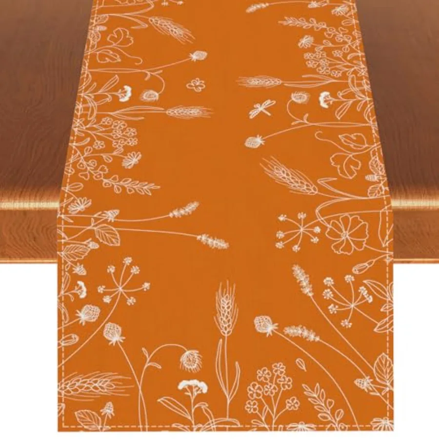

Оранжевая осенняя скатерть с цветочным принтом, сезонная осень, фестиваль урожая на День Благодарения, украшения и принадлежности для дома, кухни