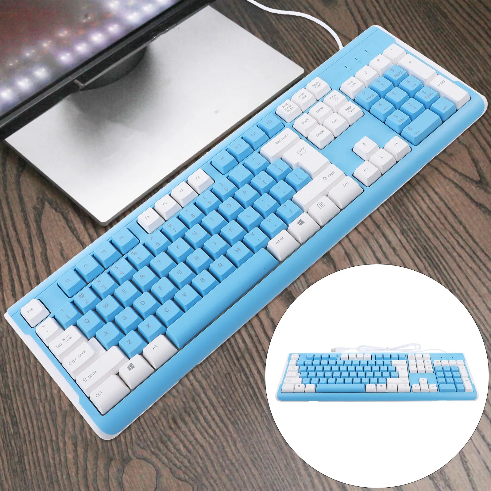 Color Matching Wired USB Gaming Keyboard ABS Material Non-Conflict Keys Number Pad Portable Computer Keyboard for Work Game
