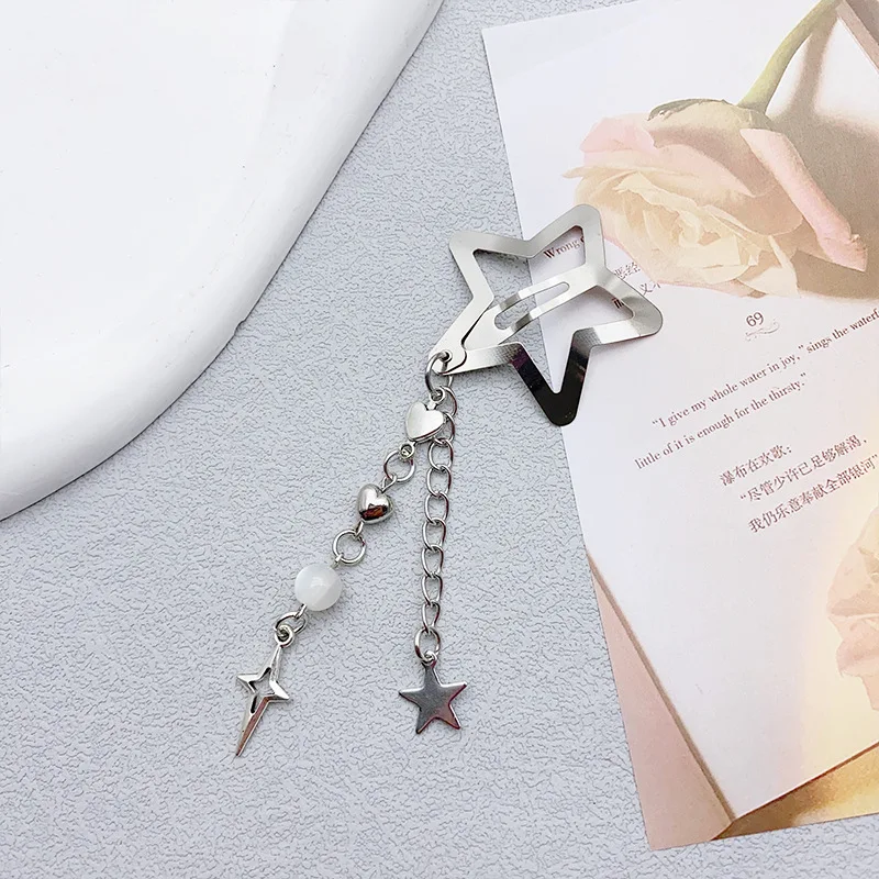 الحلو كول نمط Ins المعادن دلاية شكل نجمة الحب مطرز شرابة الساخن فتاة دبوس الشعر للفتيات تخريمية ستار مشبك معدني دبابيس الشعر #5