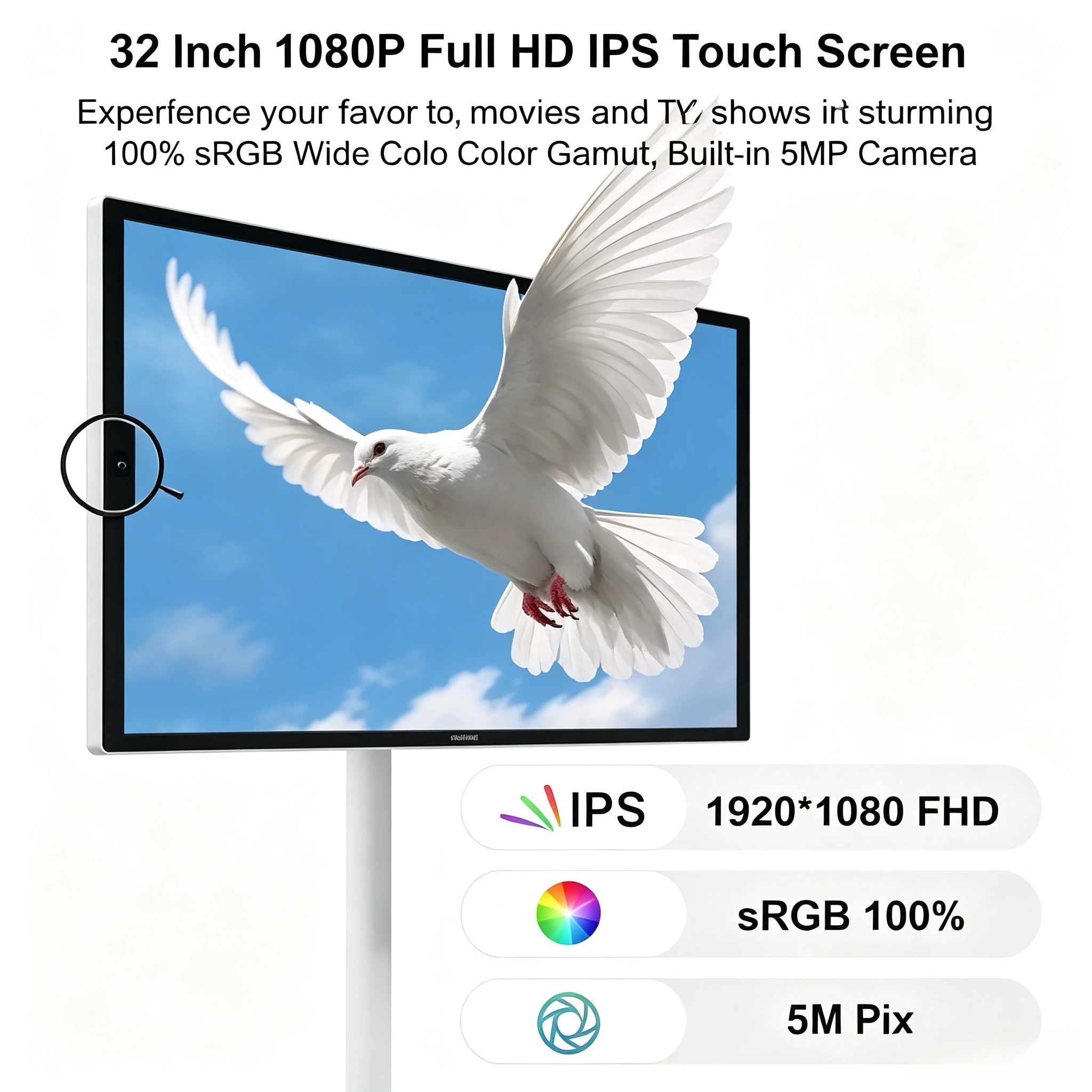Mobile Android Touch Screen Monitor Stand, 21.5" 24" 27" 32" Rotating Smart Display with Wheels & Built-in Rechargeable Battery