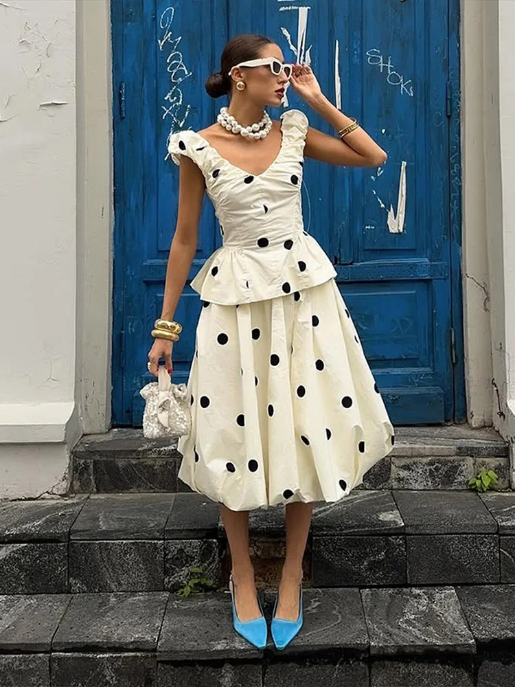 loose skirt dress MS023 Floral Lantern Sleeve Loose Dress Women's Skirt Two-Piece Set